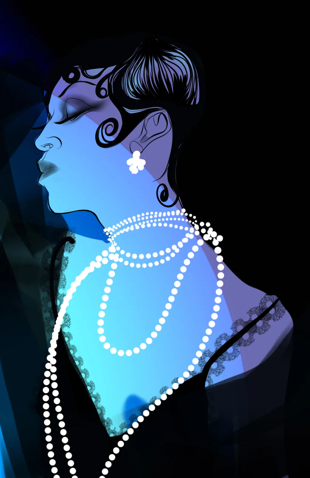 Josephine Baker portrait with pearls